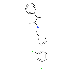 ChemSpider 2D Image | 2-({[5-(2,4-Dichlorophenyl)-2-furyl]methyl}amino)-1-phenyl-1-propanol | C20H19Cl2NO2