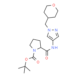 ChemSpider 2D Image | 2-Methyl-2-propanyl 2-{[1-(tetrahydro-2H-pyran-4-ylmethyl)-1H-pyrazol-4-yl]carbamoyl}-1-pyrrolidinecarboxylate | C19H30N4O4