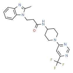ChemSpider 2D Image | 3-(2-Methyl-1H-benzimidazol-1-yl)-N-{1-[6-(trifluoromethyl)-4-pyrimidinyl]-4-piperidinyl}propanamide | C21H23F3N6O