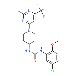 ChemSpider 2D Image | 1-(5-Chloro-2-methoxyphenyl)-3-{1-[2-methyl-6-(trifluoromethyl)-4-pyrimidinyl]-4-piperidinyl}urea | C19H21ClF3N5O2