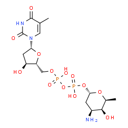 ChemSpider 2D Image | (2S,4S,5S,6S)-4-Amino-5-hydroxy-6-methyltetrahydro-2H-pyran-2-yl [(2R,3S,5R)-3-hydroxy-5-(5-methyl-2,4-dioxo-3,4-dihydro-1(2H)-pyrimidinyl)tetrahydro-2-furanyl]methyl dihydrogen diphosphate (non-prefe
rred name) | C16H27N3O13P2