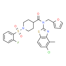 ChemSpider 2D Image | N-(5-Chloro-4-methyl-1,3-benzothiazol-2-yl)-1-[(2-fluorophenyl)sulfonyl]-N-(2-furylmethyl)-4-piperidinecarboxamide | C25H23ClFN3O4S2