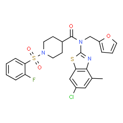ChemSpider 2D Image | N-(6-Chloro-4-methyl-1,3-benzothiazol-2-yl)-1-[(2-fluorophenyl)sulfonyl]-N-(2-furylmethyl)-4-piperidinecarboxamide | C25H23ClFN3O4S2