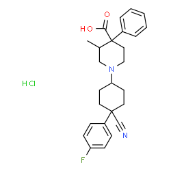 ChemSpider 2D Image | 1-[4-Cyano-4-(4-fluorophenyl)cyclohexyl]-3-methyl-4-phenyl-4-piperidinecarboxylic acid hydrochloride (1:1) | C26H30ClFN2O2