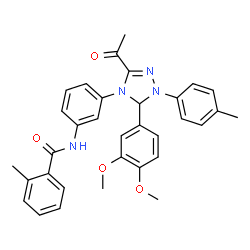 ChemSpider 2D Image | N-{3-[3-Acetyl-5-(3,4-dimethoxyphenyl)-1-(4-methylphenyl)-1,5-dihydro-4H-1,2,4-triazol-4-yl]phenyl}-2-methylbenzamide | C33H32N4O4
