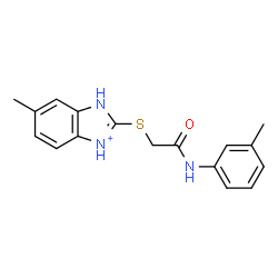 ChemSpider 2D Image | 6-Methyl-2-({2-[(3-methylphenyl)amino]-2-oxoethyl}sulfanyl)-1H-3,1-benzimidazol-3-ium | C17H18N3OS