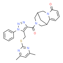 ChemSpider 2D Image | 11-[(5-{[(4,6-Dimethyl-2-pyrimidinyl)sulfanyl]methyl}-1-phenyl-1H-1,2,3-triazol-4-yl)carbonyl]-7,11-diazatricyclo[7.3.1.0~2,7~]trideca-2,4-dien-6-one | C27H27N7O2S
