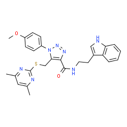 ChemSpider 2D Image | 5-{[(4,6-Dimethyl-2-pyrimidinyl)sulfanyl]methyl}-N-[2-(1H-indol-3-yl)ethyl]-1-(4-methoxyphenyl)-1H-1,2,3-triazole-4-carboxamide | C27H27N7O2S