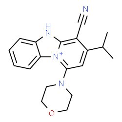 ChemSpider 2D Image | 4-Cyano-3-isopropyl-1-(4-morpholinyl)-5H-pyrido[1,2-a][3,1]benzimidazol-10-ium | C19H21N4O