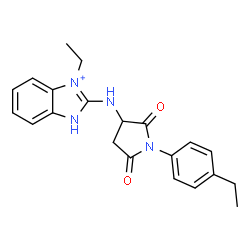 ChemSpider 2D Image | 3-Ethyl-2-{[1-(4-ethylphenyl)-2,5-dioxo-3-pyrrolidinyl]amino}-1H-3,1-benzimidazol-3-ium | C21H23N4O2