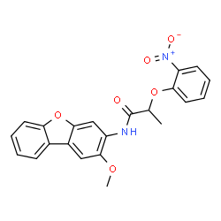 ChemSpider 2D Image | N-(2-Methoxydibenzo[b,d]furan-3-yl)-2-(2-nitrophenoxy)propanamide | C22H18N2O6