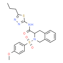 ChemSpider 2D Image | 2-[(4-Methoxyphenyl)sulfonyl]-N-(5-propyl-1,3,4-thiadiazol-2-yl)-1,2,3,4-tetrahydro-3-isoquinolinecarboxamide | C22H24N4O4S2