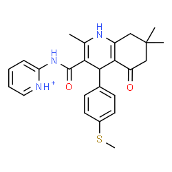 ChemSpider 2D Image | 2-[({2,7,7-Trimethyl-4-[4-(methylsulfanyl)phenyl]-5-oxo-1,4,5,6,7,8-hexahydro-3-quinolinyl}carbonyl)amino]pyridinium | C25H28N3O2S
