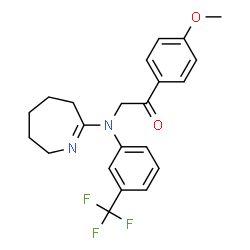 ChemSpider 2D Image | 1-(4-Methoxyphenyl)-2-{3,4,5,6-tetrahydro-2H-azepin-7-yl[3-(trifluoromethyl)phenyl]amino}ethanone | C22H23F3N2O2
