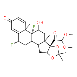 ChemSpider 2D Image | (4bR,6bS,9aR,12S)-6b-(Dimethoxyacetyl)-4b,12-difluoro-5-hydroxy-4a,6a,8,8-tetramethyl-4a,4b,5,6,6a,6b,9a,10,10a,10b,11,12-dodecahydro-2H-naphtho[2',1':4,5]indeno[1,2-d][1,3]dioxol-2-one | C26H34F2O7