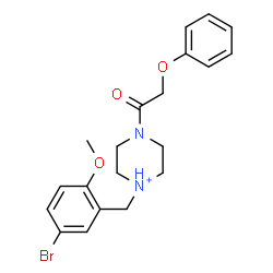ChemSpider 2D Image | 1-(5-Bromo-2-methoxybenzyl)-4-(phenoxyacetyl)piperazin-1-ium | C20H24BrN2O3