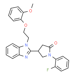 ChemSpider 2D Image | 1-(2-Fluorophenyl)-4-{1-[2-(2-methoxyphenoxy)ethyl]-1H-benzimidazol-2-yl}-2-pyrrolidinone | C26H24FN3O3