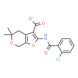 ChemSpider 2D Image | 2-[(2-Chlorobenzoyl)amino]-5,5-dimethyl-4,7-dihydro-5H-thieno[2,3-c]pyran-3-carboxylate | C17H15ClNO4S