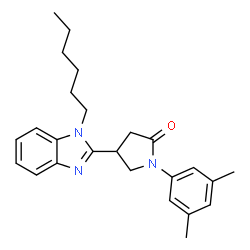ChemSpider 2D Image | 1-(3,5-Dimethylphenyl)-4-(1-hexyl-1H-benzimidazol-2-yl)-2-pyrrolidinone | C25H31N3O