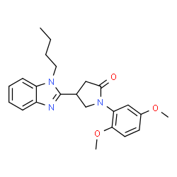 ChemSpider 2D Image | 4-(1-Butyl-1H-benzimidazol-2-yl)-1-(2,5-dimethoxyphenyl)-2-pyrrolidinone | C23H27N3O3