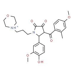 ChemSpider 2D Image | 4-{3-[2-(4-Hydroxy-3-methoxyphenyl)-3-(4-methoxy-2-methylbenzoyl)-4,5-dioxo-1-pyrrolidinyl]propyl}morpholin-4-ium | C27H33N2O7