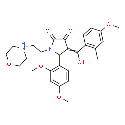 ChemSpider 2D Image | 4-(2-{2-(2,4-Dimethoxyphenyl)-3-[hydroxy(4-methoxy-2-methylphenyl)methylene]-4,5-dioxo-1-pyrrolidinyl}ethyl)morpholin-4-ium | C27H33N2O7