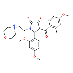ChemSpider 2D Image | 4-{2-[2-(2,4-Dimethoxyphenyl)-3-(4-methoxy-2-methylbenzoyl)-4,5-dioxo-1-pyrrolidinyl]ethyl}morpholin-4-ium | C27H33N2O7
