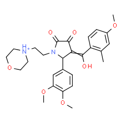 ChemSpider 2D Image | 4-(2-{2-(3,4-Dimethoxyphenyl)-3-[hydroxy(4-methoxy-2-methylphenyl)methylene]-4,5-dioxo-1-pyrrolidinyl}ethyl)morpholin-4-ium | C27H33N2O7