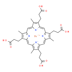 ChemSpider 2D Image | Iron(2+) 2,7,13,17-tetrakis(2-carboxyethyl)-3,8,12,18-tetramethylporphine-21,23-diide | C36H36FeN4O8