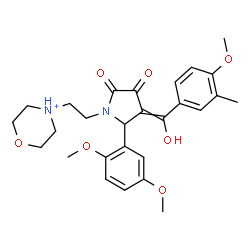 ChemSpider 2D Image | 4-(2-{2-(2,5-Dimethoxyphenyl)-3-[hydroxy(4-methoxy-3-methylphenyl)methylene]-4,5-dioxo-1-pyrrolidinyl}ethyl)morpholin-4-ium | C27H33N2O7