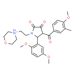 ChemSpider 2D Image | 4-{2-[2-(2,5-Dimethoxyphenyl)-3-(4-methoxy-3-methylbenzoyl)-4,5-dioxo-1-pyrrolidinyl]ethyl}morpholin-4-ium | C27H33N2O7