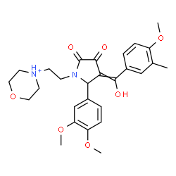 ChemSpider 2D Image | 4-(2-{2-(3,4-Dimethoxyphenyl)-3-[hydroxy(4-methoxy-3-methylphenyl)methylene]-4,5-dioxo-1-pyrrolidinyl}ethyl)morpholin-4-ium | C27H33N2O7