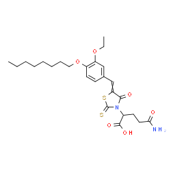 ChemSpider 2D Image | 5-Amino-2-{5-[3-ethoxy-4-(octyloxy)benzylidene]-4-oxo-2-thioxo-1,3-thiazolidin-3-yl}-5-oxopentanoic acid | C25H34N2O6S2