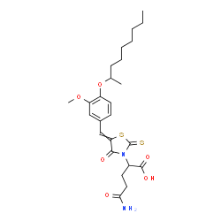 ChemSpider 2D Image | 5-Amino-2-{5-[3-methoxy-4-(2-nonanyloxy)benzylidene]-4-oxo-2-thioxo-1,3-thiazolidin-3-yl}-5-oxopentanoic acid | C25H34N2O6S2