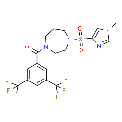 ChemSpider 2D Image | [3,5-Bis(trifluoromethyl)phenyl]{4-[(1-methyl-1H-imidazol-4-yl)sulfonyl]-1,4-diazepan-1-yl}methanone | C18H18F6N4O3S