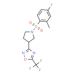 ChemSpider 2D Image | 3-{1-[(4-Fluoro-2-methylphenyl)sulfonyl]-3-pyrrolidinyl}-5-(trifluoromethyl)-1,2,4-oxadiazole | C14H13F4N3O3S