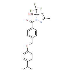 ChemSpider 2D Image | [5-Hydroxy-3-methyl-5-(trifluoromethyl)-4,5-dihydro-1H-pyrazol-1-yl]{4-[(4-isopropylphenoxy)methyl]phenyl}methanone | C22H23F3N2O3