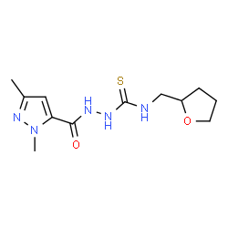 ChemSpider 2D Image | 2-[(1,3-Dimethyl-1H-pyrazol-5-yl)carbonyl]-N-(tetrahydro-2-furanylmethyl)hydrazinecarbothioamide | C12H19N5O2S