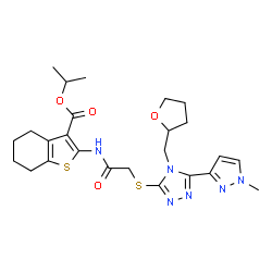 ChemSpider 2D Image | Isopropyl 2-[({[5-(1-methyl-1H-pyrazol-3-yl)-4-(tetrahydro-2-furanylmethyl)-4H-1,2,4-triazol-3-yl]sulfanyl}acetyl)amino]-4,5,6,7-tetrahydro-1-benzothiophene-3-carboxylate | C25H32N6O4S2