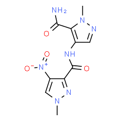ChemSpider 2D Image | N-(5-Carbamoyl-1-methyl-1H-pyrazol-4-yl)-1-methyl-4-nitro-1H-pyrazole-3-carboxamide | C10H11N7O4