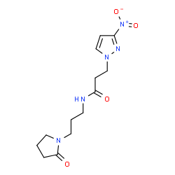 ChemSpider 2D Image | 3-(3-Nitro-1H-pyrazol-1-yl)-N-[3-(2-oxo-1-pyrrolidinyl)propyl]propanamide | C13H19N5O4