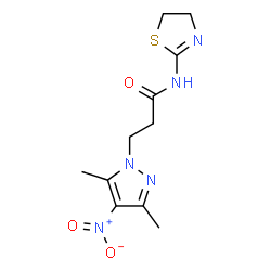 ChemSpider 2D Image | N-(4,5-Dihydro-1,3-thiazol-2-yl)-3-(3,5-dimethyl-4-nitro-1H-pyrazol-1-yl)propanamide | C11H15N5O3S