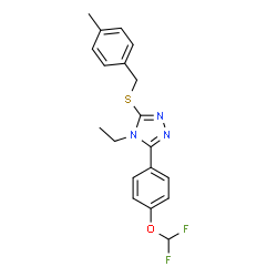ChemSpider 2D Image | 3-[4-(Difluoromethoxy)phenyl]-4-ethyl-5-[(4-methylbenzyl)sulfanyl]-4H-1,2,4-triazole | C19H19F2N3OS