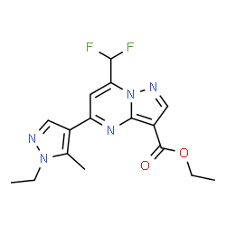 ChemSpider 2D Image | Ethyl 7-(difluoromethyl)-5-(1-ethyl-5-methyl-1H-pyrazol-4-yl)pyrazolo[1,5-a]pyrimidine-3-carboxylate | C16H17F2N5O2