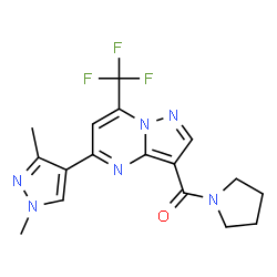 ChemSpider 2D Image | [5-(1,3-Dimethyl-1H-pyrazol-4-yl)-7-(trifluoromethyl)pyrazolo[1,5-a]pyrimidin-3-yl](1-pyrrolidinyl)methanone | C17H17F3N6O