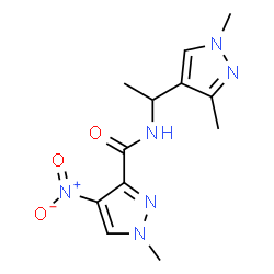 ChemSpider 2D Image | N-[1-(1,3-Dimethyl-1H-pyrazol-4-yl)ethyl]-1-methyl-4-nitro-1H-pyrazole-3-carboxamide | C12H16N6O3