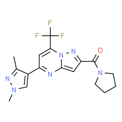 ChemSpider 2D Image | [5-(1,3-Dimethyl-1H-pyrazol-4-yl)-7-(trifluoromethyl)pyrazolo[1,5-a]pyrimidin-2-yl](1-pyrrolidinyl)methanone | C17H17F3N6O