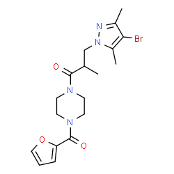 ChemSpider 2D Image | 3-(4-Bromo-3,5-dimethyl-1H-pyrazol-1-yl)-1-[4-(2-furoyl)-1-piperazinyl]-2-methyl-1-propanone | C18H23BrN4O3