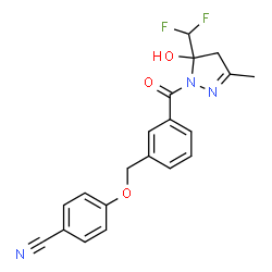 ChemSpider 2D Image | 4-[(3-{[5-(Difluoromethyl)-5-hydroxy-3-methyl-4,5-dihydro-1H-pyrazol-1-yl]carbonyl}benzyl)oxy]benzonitrile | C20H17F2N3O3