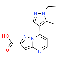 ChemSpider 2D Image | 7-(1-ethyl-5-methylpyrazol-4-yl)pyrazolo[1,5-a]pyrimidine-2-carboxylic acid | C13H13N5O2